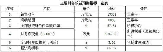 主要财务效益预测指标一览表 主要财务效益预测指标一览表