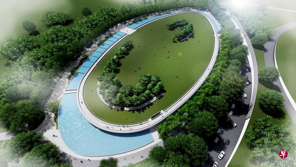 吉宝滨海东海水淡化厂构想图,工厂顶层占地两公顷的绿坪,将开放给公众进行各种休闲活动 吉宝滨海东海水淡化厂构想图,工厂顶层占地两公顷的绿坪,将开放给公众进行各种休闲活动