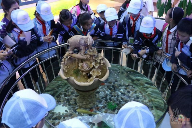 参观经过处理后排出的水里正在游着金鱼的池子 参观经过处理后排出的水里正在游着金鱼的池子