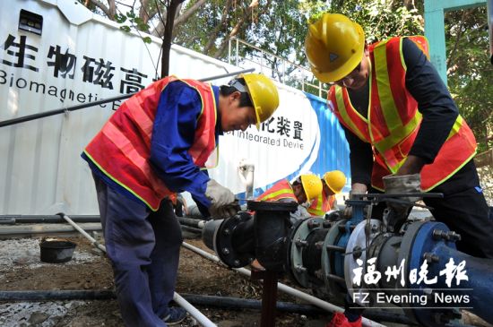 梅峰河污水处理站在建设中 梅峰河污水处理站在建设中