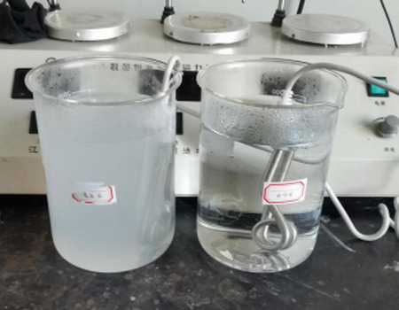 阻垢炭膜技术测试效果(左:普通自来水开水,右:阻垢炭膜过滤水开水) 阻垢炭膜技术测试效果(左:普通自来水开水,右:阻垢炭膜过滤水开水)
