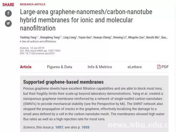 大面积石墨烯纳米管膜在离子和分子纳滤中的应用研究 大面积石墨烯纳米管膜在离子和分子纳滤中的应用研究