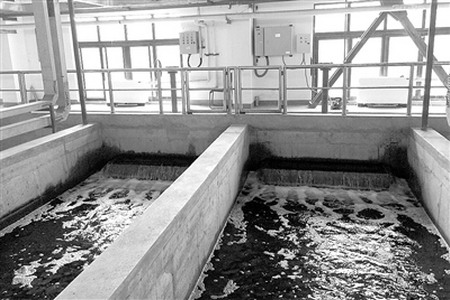 北京经济技术开发区污水再生处理厂滤布滤池正在处理泛黄的污水 北京经济技术开发区污水再生处理厂滤布滤池正在处理泛黄的污水