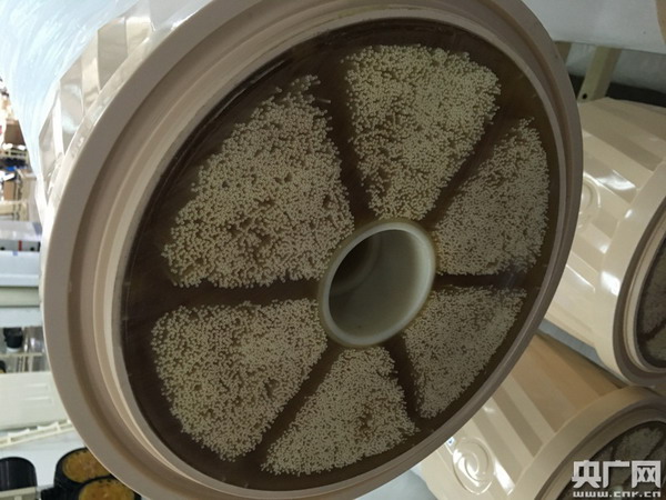 净化后的清水从中空的膜丝里流出 净化后的清水从中空的膜丝里流出
