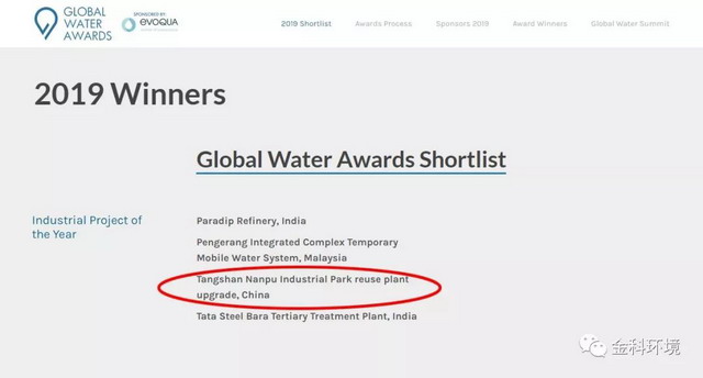 金科环境唐山膜法再生水项目入围GWI“2019全球水奖” 金科环境唐山膜法再生水项目入围GWI“2019全球水奖”